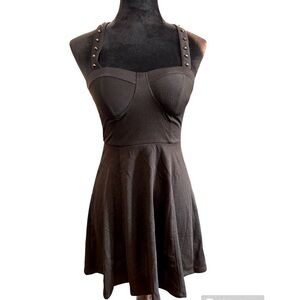 Material Girl Juniors black mini dress studs on the front straps size sm…